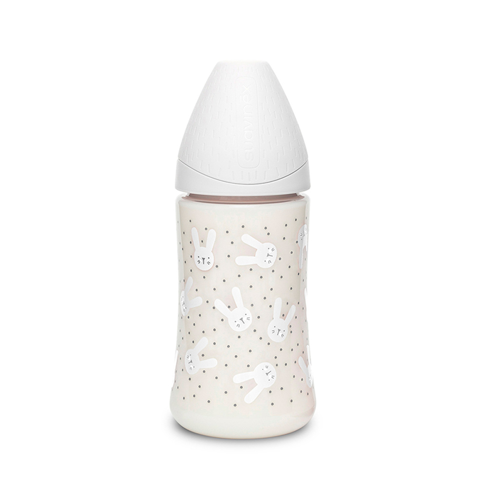 Бутылочка Suavinex Hygge Уютные истории Зайчика серая 0м+ 270 мл