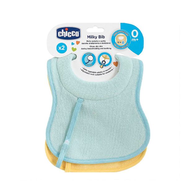 Нагрудник Chicco Milky хлопок для мальчиков 0м+ 2 шт