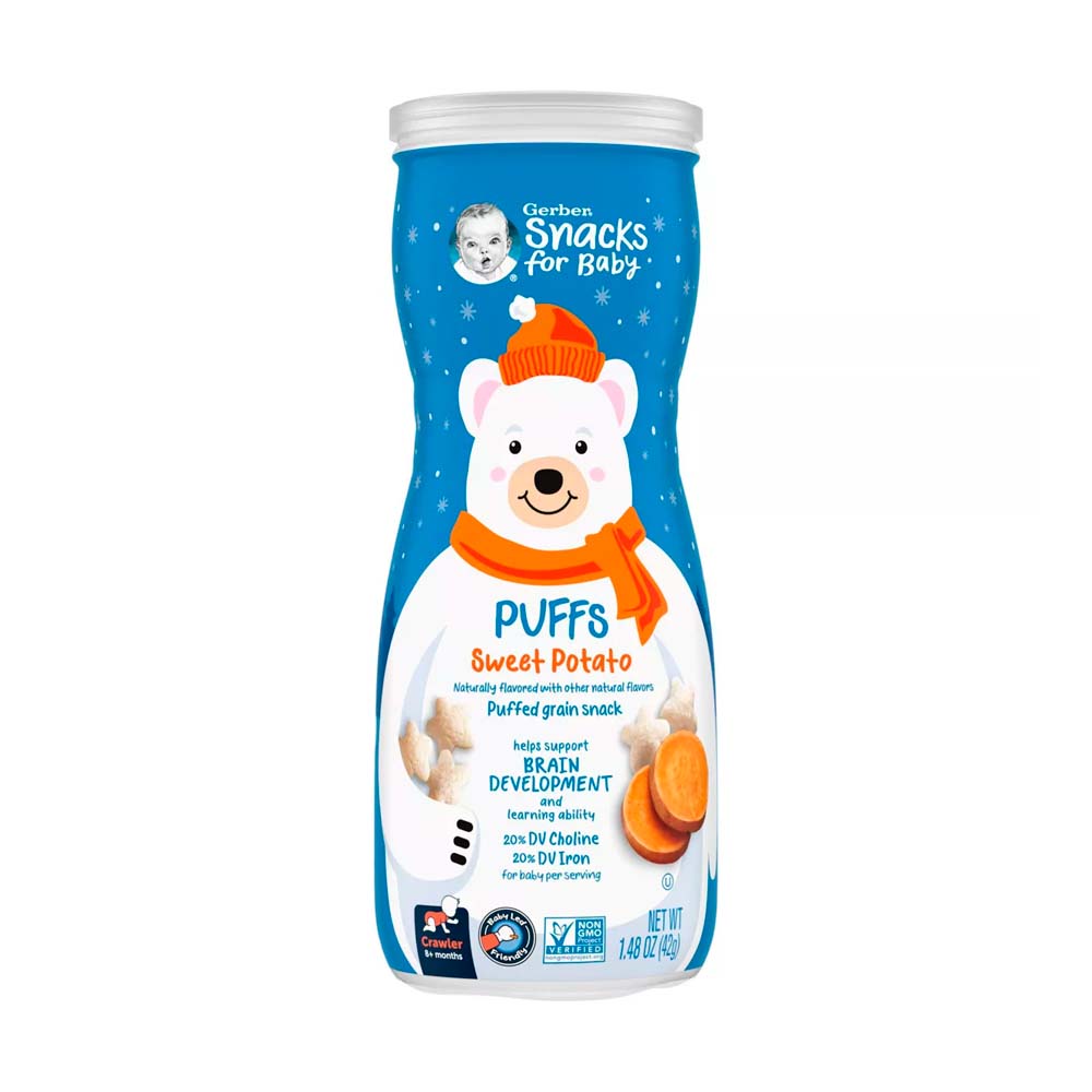 Новогодние снеки Gerber Puffs батат 8м+ 42 гр