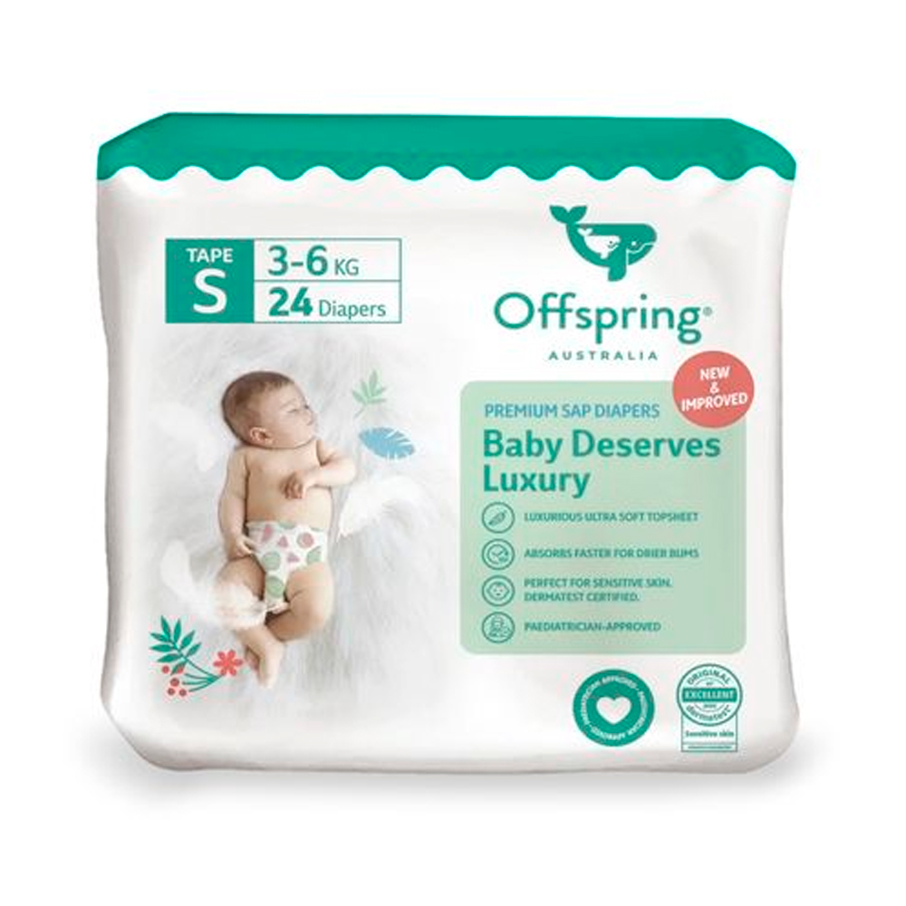 Offspring подгузники, S 3-6 кг. 24 шт. расцветка Листочки