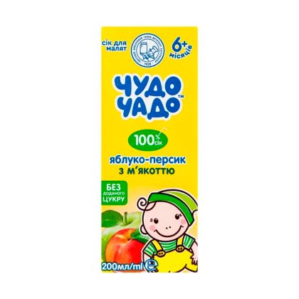 Сок Чудо-чадо яблочно-персиковый с мякотью 200мл