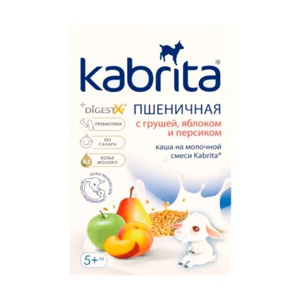 Kabrita Пшеничная каша на молочной смеси с грушей, яблоком и персиком 5+