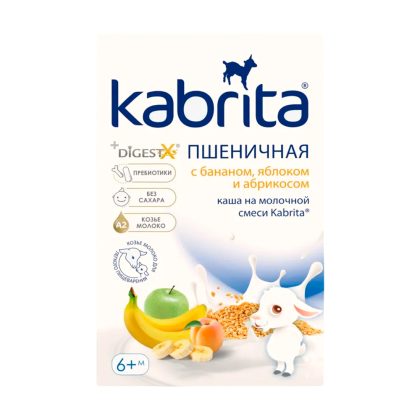 Kabrita Пшеничная каша на молочной смеси с бананом, яблоком и абрикосом 6+