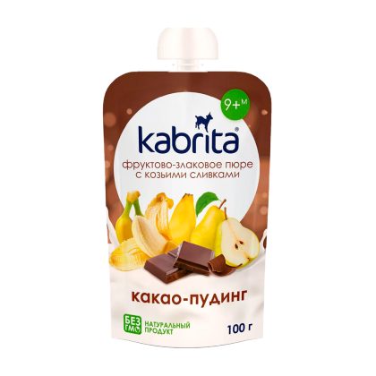 Kabrita® фруктово-злаковое пюре с козьими сливками «Какао пудинг» для детей с 8 мес