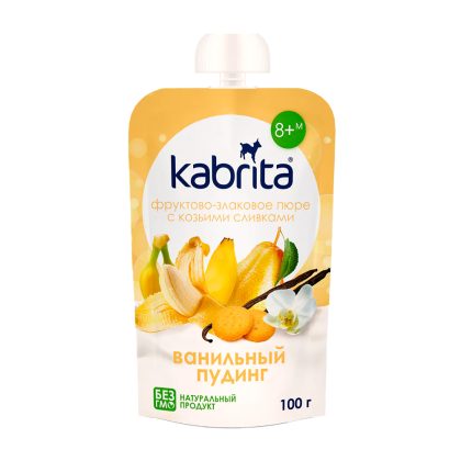 Kabrita® фруктово-злаковое пюре с козьими сливками «Ванильный пудинг» для детей с 9 мес