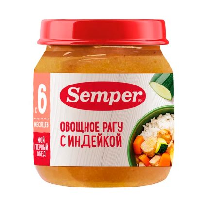 Овощное рагу Semper с индейкой 6м+ 100 гр
