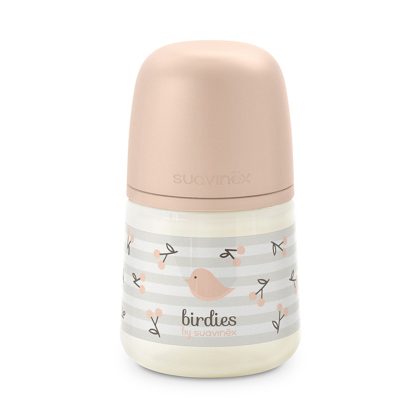 Бутылочка пластиковая Suavinex Birdies 0м+ 150мл розовая