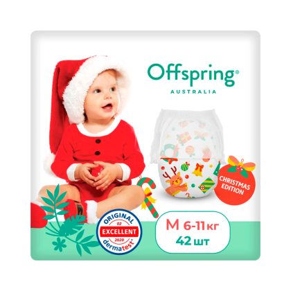 Offspring трусики-подгузники, M 6-11 кг  42 шт  расцветка Новый год