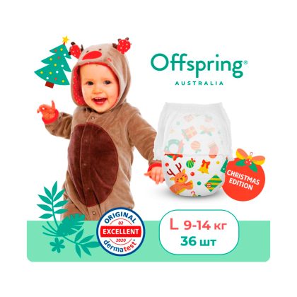 Offspring трусики-подгузники, L 9-14 кг  36 шт  расцветка Новый год