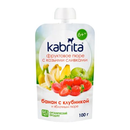 Kabrita фруктовое пюре  Банан с клубникой и яблочным пюре 6м+ 100г