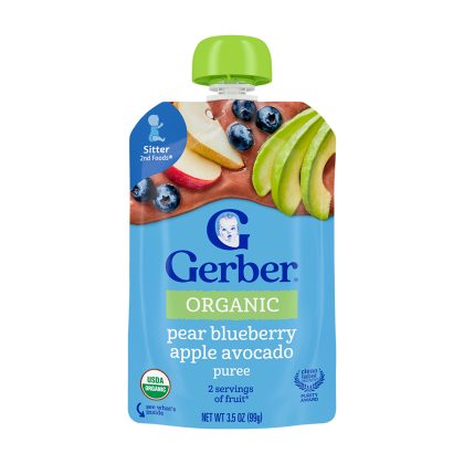 Пюре Gerber Organic груша черника яблоко авокадо 5м+ 99 гр