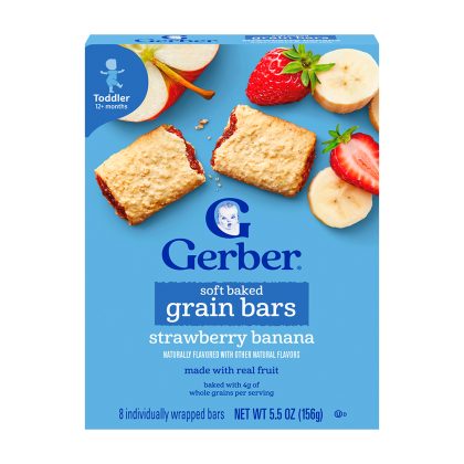 Мягкие запеченные зерновые батончики Gerber клубника банан 12м+ 8 шт 156 гр