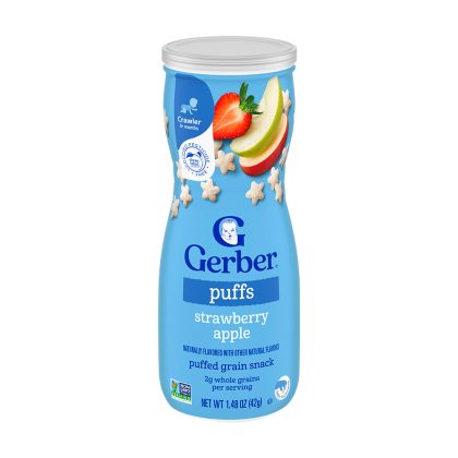 Снеки Gerber Puffs со вкусом яблоко клубника 8м+ 42 гр