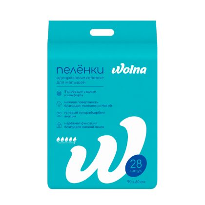 Одноразовые пеленки "Wolna", 28 ШТ 60х90