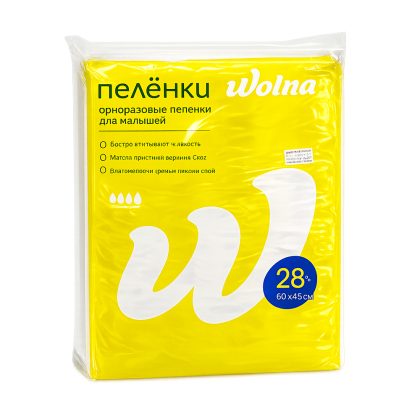 Одноразовые пеленки "Wolna", 28 ШТ 45х60