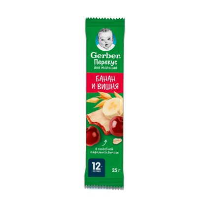 Батончик Gerber банан и вишня 12м+ 25 гр