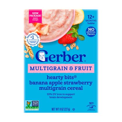 Каша Gerber мультизерновая с кусочками банана яблока и клубники 12м+ 227 гр