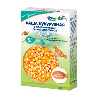 Флёр Альпин - каша Органик кукурузная с пребиотиками гипоаллергенная. 5 мес.. 175/6