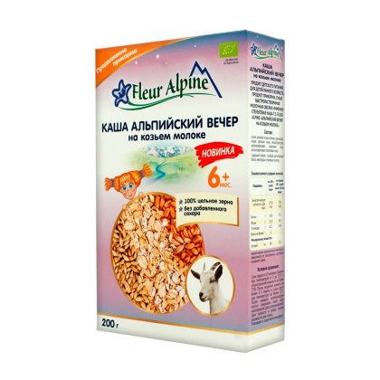Флёр Альпин - каша на козьем молоке Органик Альпийский вечер. 6 мес.. 200/6