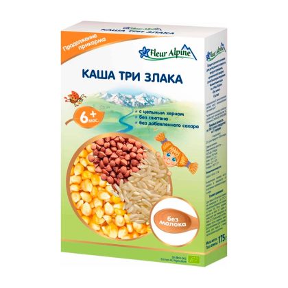 Флёр Альпин - каша Органик Три злака. 6 мес.. 175/6