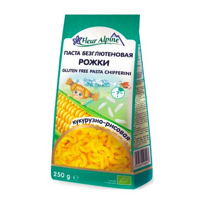 Флер Альпин - паста безглютеновая "Рожки" кукурузно-рисовая. 250/10