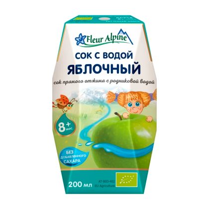 Флёр Альпин - сок с водой яблочный. 8 мес.. 200/24