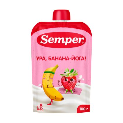Фруктово-молочное пюре Semper Банан Клубника с Йогуртом 100гр