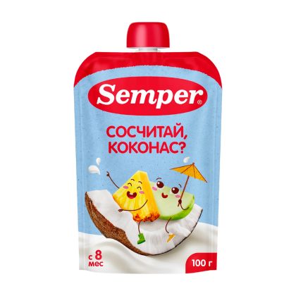 Фруктовое пюре Semper Яблоко Банан Ананас Кокос 100гр