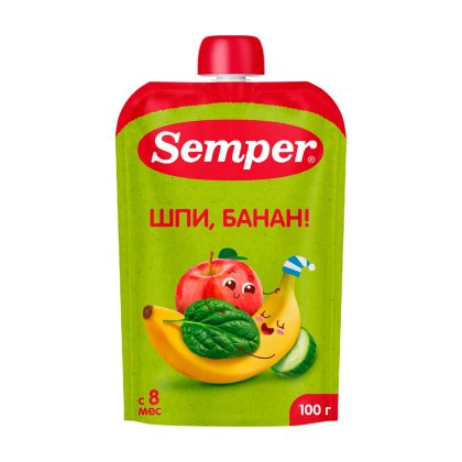 Фруктово-овощное пюре Semper Яблоко Банан Шпинат Огурец 100гр