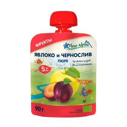Флёр Альпин - пюре Органик яблоко-чернослив (пауч) . 5 мес.. 90/6