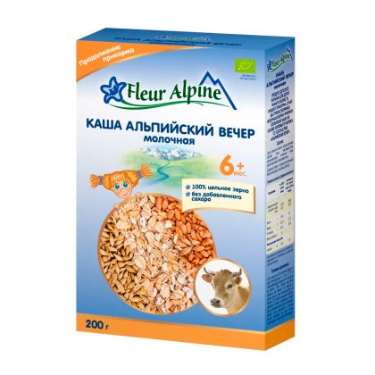 Флёр Альпин - каша молочная Органик Альпийский вечер. 6 мес.. 200/6